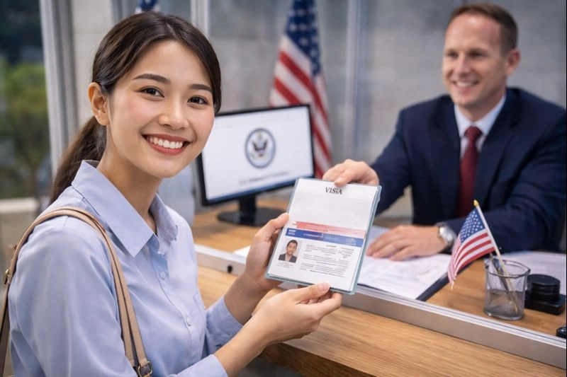 Khách hàng nhận visa Mỹ tại Đại sứ quán Hoa Kỳ