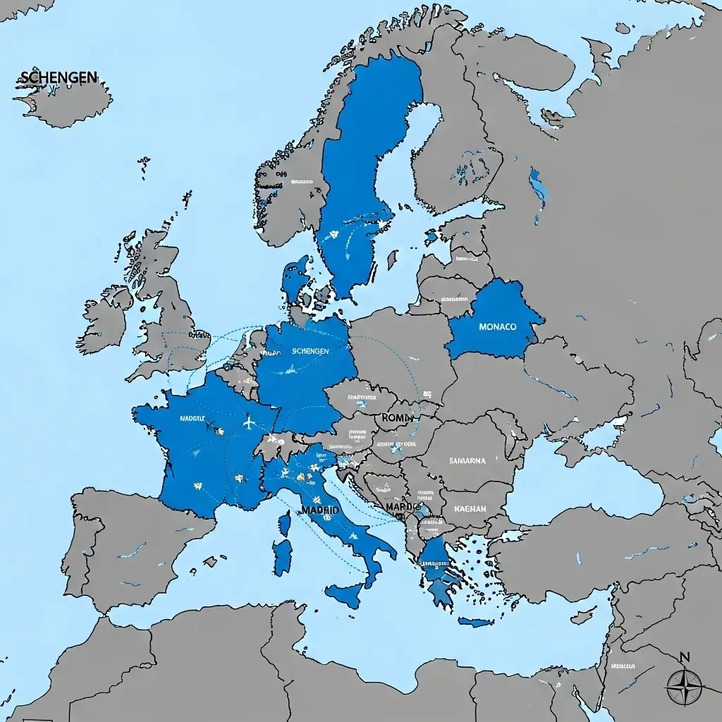 Bản đồ 27 quốc gia thuộc khối Schengen Châu Âu và phạm vi di chuyển tự do