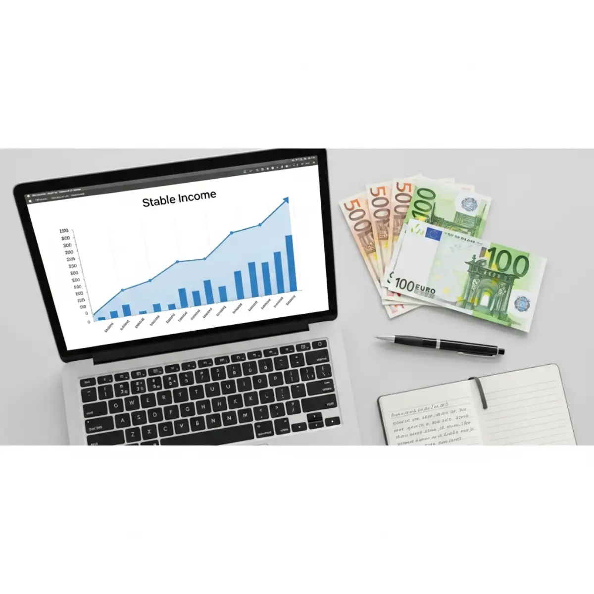 Biểu đồ dòng tiền ổn định và sao kê ngân hàng, minh họa cho việc chứng minh nguồn gốc tài chính hợp pháp khi xin visa Schengen.