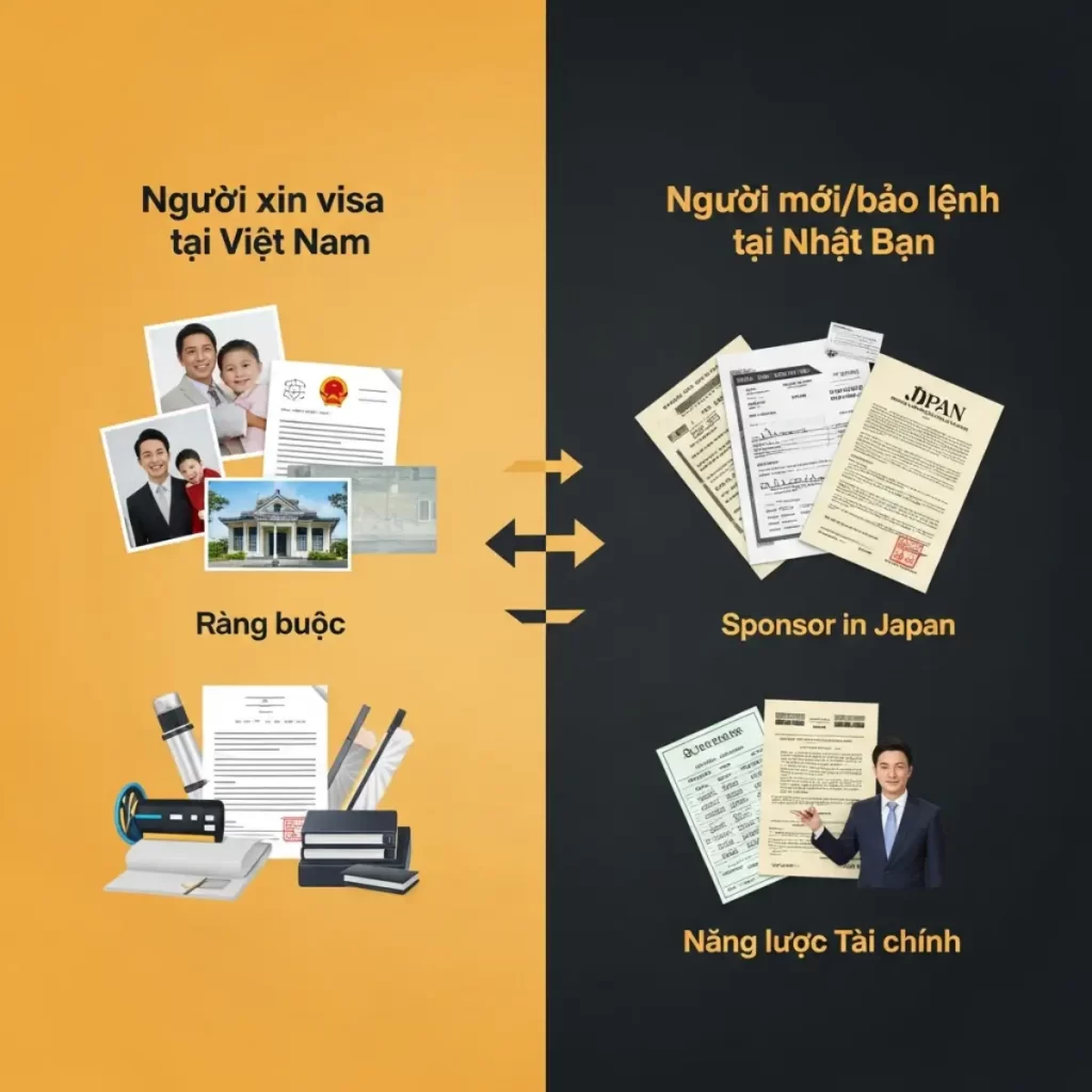 Infographic quy trình thẩm định hồ sơ visa thăm thân Nhật Bản hai chiều: Ràng buộc tại Việt Nam và Tài chính tại Nhật Bản
