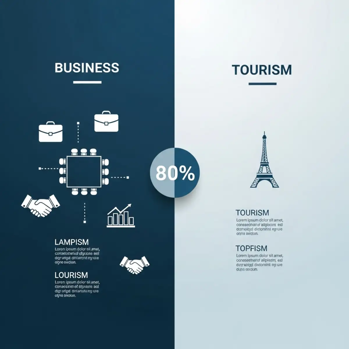 Biểu đồ minh họa tỷ lệ giữa thời gian công tác (đa số) và du lịch (thiểu số) trong chuyến đi Schengen.