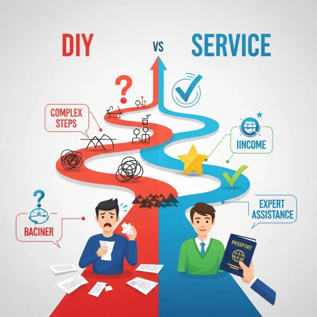 So sánh thời gian và công sức giữa tự xin visa và dùng dịch vụ.