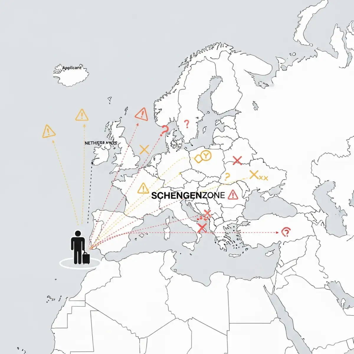 Bản đồ Schengen thể hiện lỗi xác định sai quốc gia nộp hồ sơ